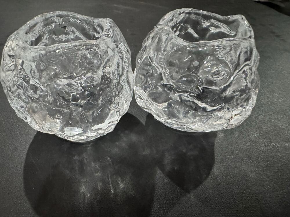 Kosta Boda Snowball Glass Candle Holder Votives Set 2
